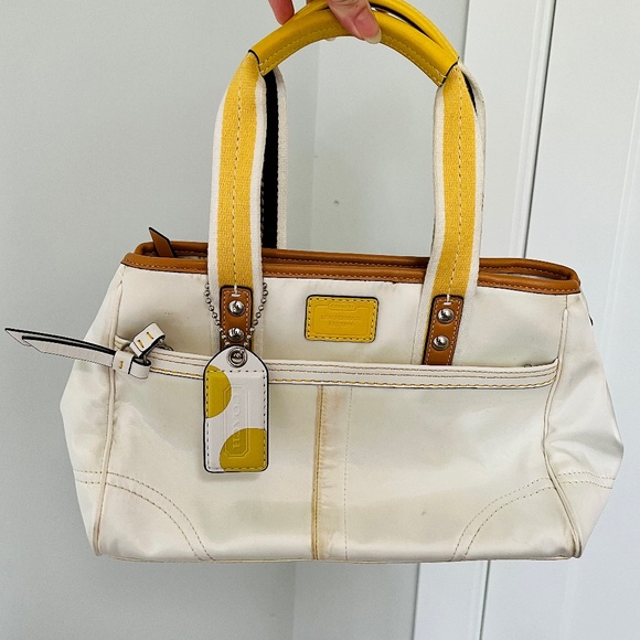 Coach Handbags - Coach White and Yellow Shoulder Bag